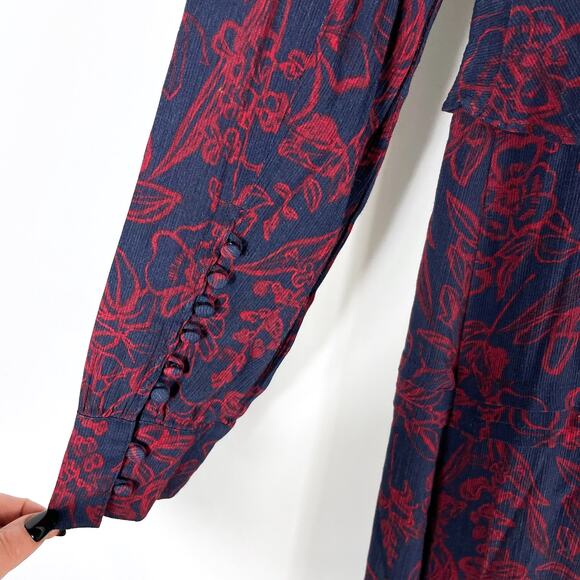 Jason Wu Print Midi Shirt Dress Blue Red Tie Neck Button Front Long Sleeve Sz 6‎ - Picture 14 of 15